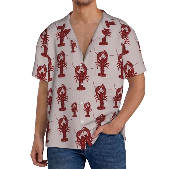 Kdxio Men's Hawaiian Shirt for Men Short Sleeve Shirt Red Lobster With Claws Summer Casual Holiday Beach Button Down T-Shirts