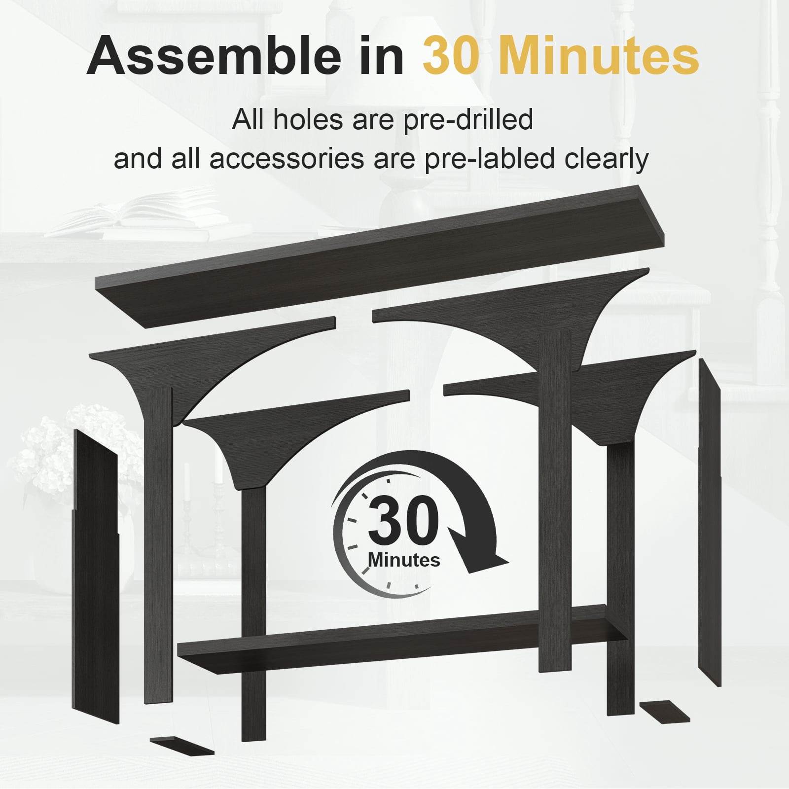 Tarnorci 55" Console Tables for Entryway Hallway, Living Room，	black