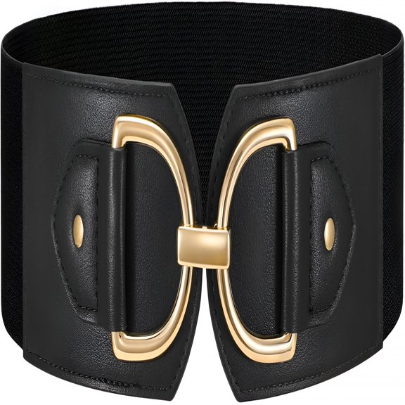 TELOLY Women Elastic Wide Waist Belts for Dresses Fashion Wide Stretchy Belts for Women Big Gold Buckle Thick Dress Belt