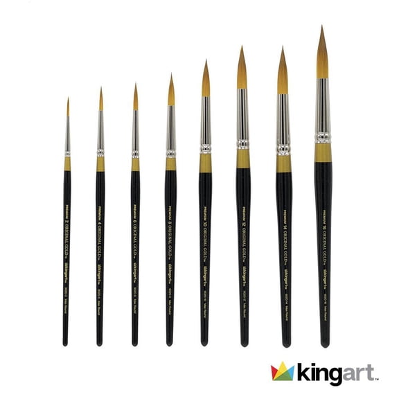 KINGART 1000C Original Golden TAKLON Set of 8 Paint Brush Set, Black/Gold/Silver