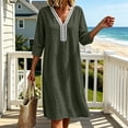 thumbnail image 4 of HBGVBA 3/4 Sleeve V Neck Dresses for Women Soft Lace Neck Loose Casual Midi Dress with Pockets, 4 of 6