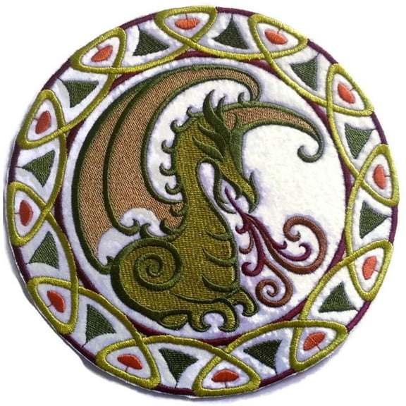 Custom Mythical Celtic Dragon Circle Embroidery Iron On patch [6.95" x 6.95"]
