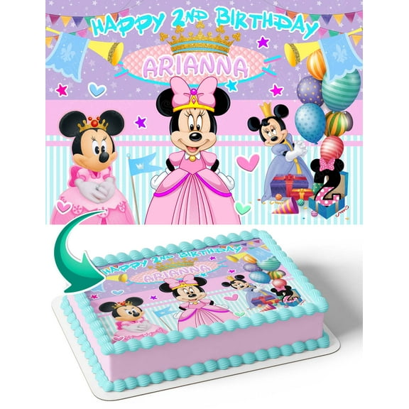 Minnie Mouse Princess Disney Micky Edible Image Cake Topper Personalized Birthday Sheet Decal Banner 1/4 Sheet