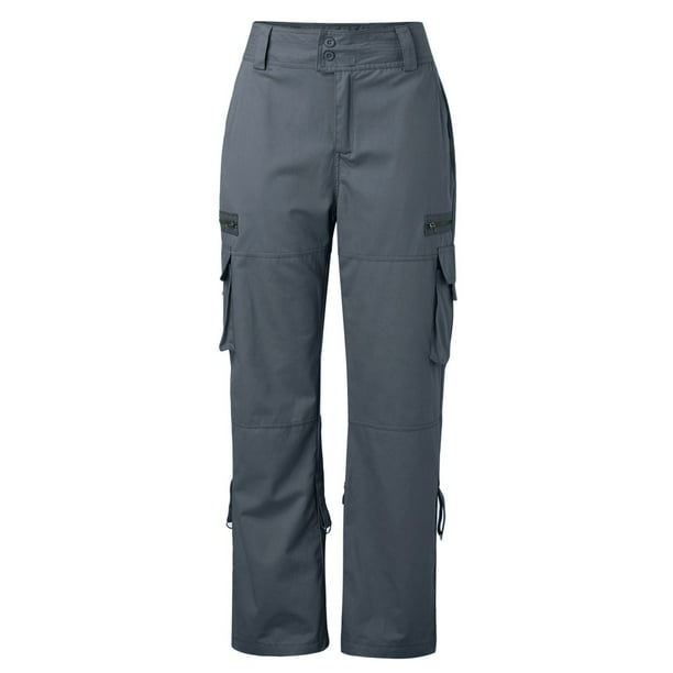 Pantalones de trabajo retro de pierna ancha para mujer: cintura elástica, bolsillos, mezcla ligera para uso informal/senderismo, tallas S-XXL