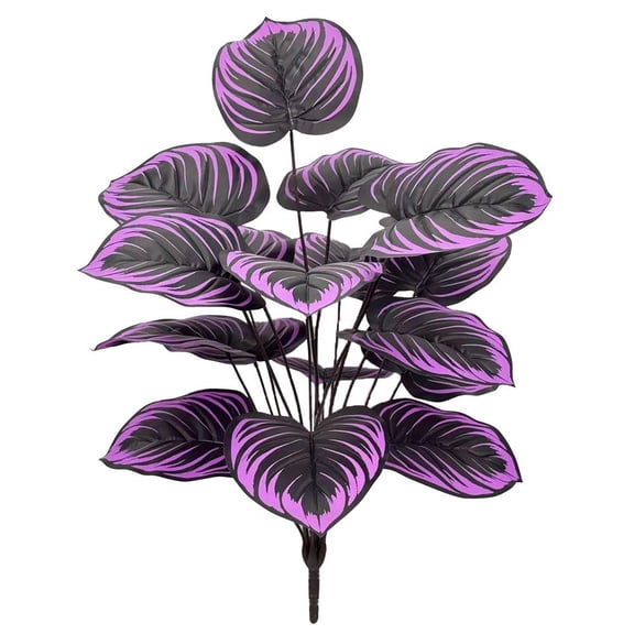 Faux Purple Calathea Artificial Plant Branches, Adjustable Fake Tropical Leaf Bundles for Indoor Home Accent, Outdoor Patio Landscape & Party Floral Arrangement