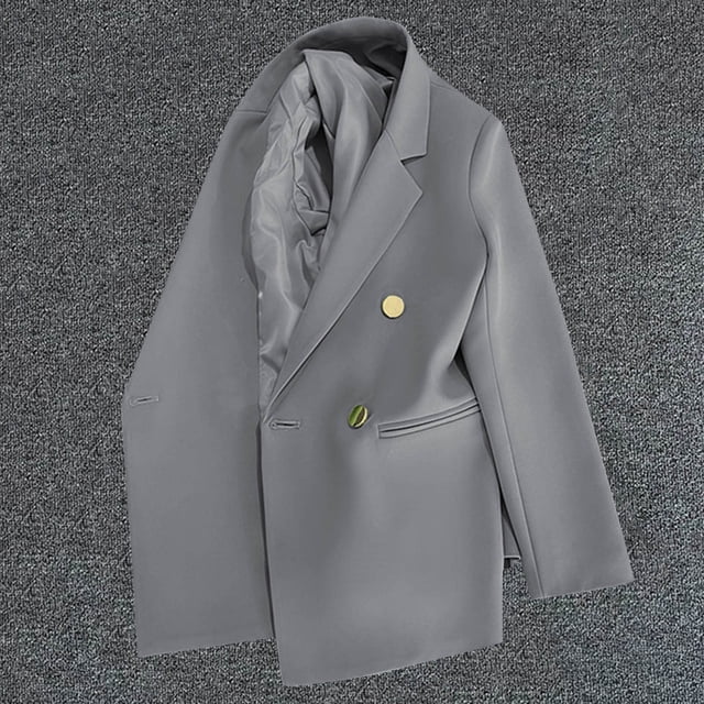 Blazer de mujer, moda informal, color liso, bolsillo, cuello vuelto, blusa de manga larga, blazer, blusa de dacrón para mujer