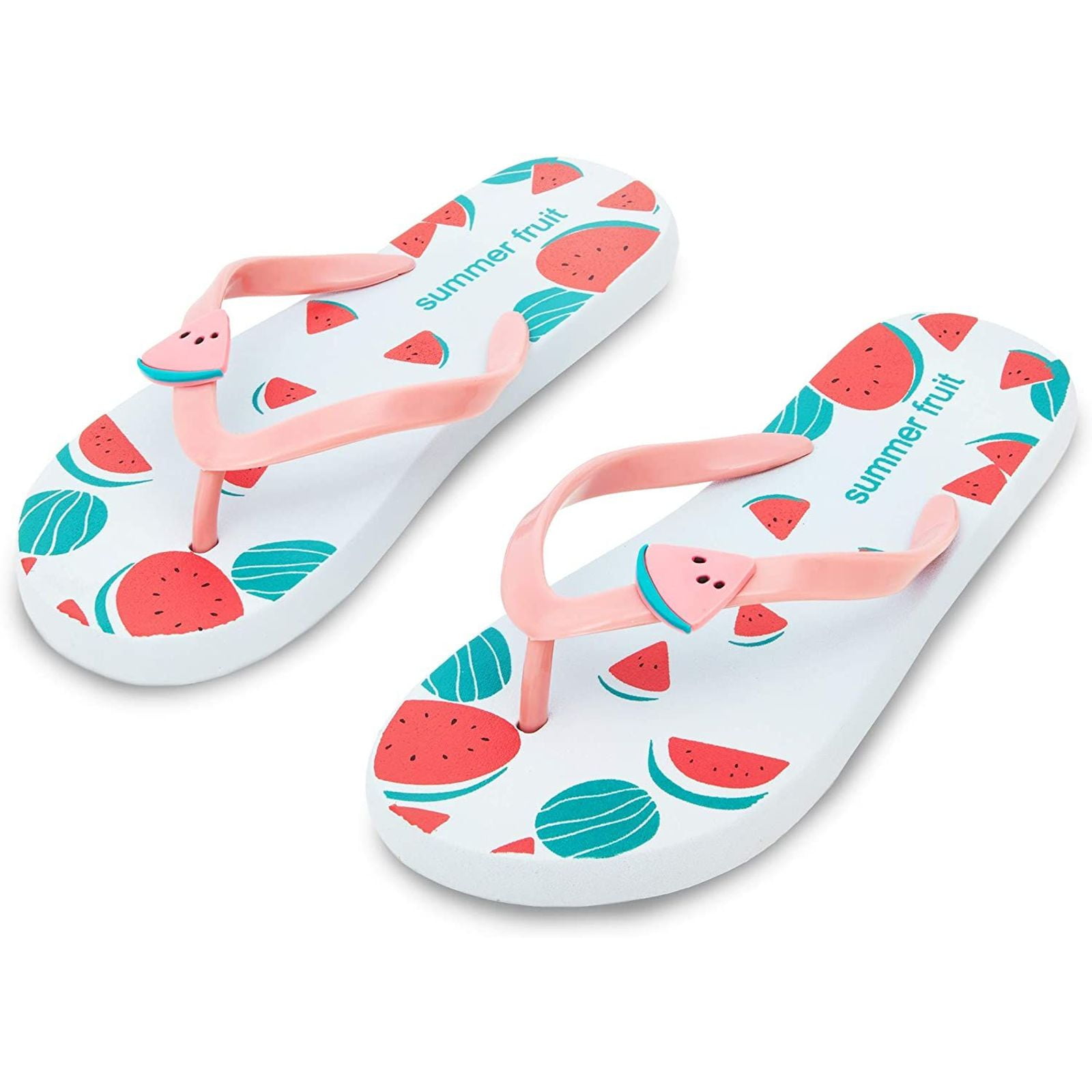 Young women Tropical Watermelon Fruit Black Slip on Beach Sandals and Anti-Slip Shower Slipper Comfort Sandals