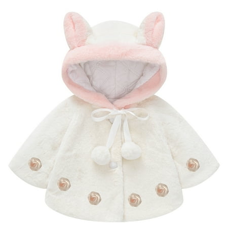 

JYNZ Outfits for Baby Girls 6 Months-3 Years Toddler Girls Solid Color Plush Cute Rabbit Ears Winter Hoodie Thick Coat Cloak White 18-24 Month