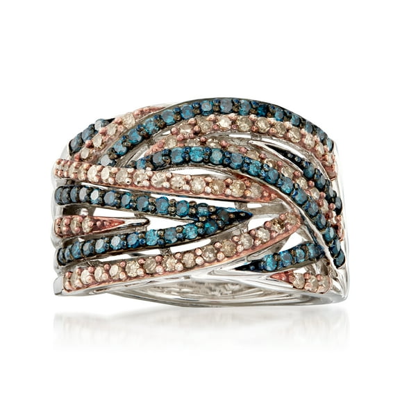 Ross-Simons 1.00 ct. t.w. Blue and Champagne Diamond Ring in Sterling Silver, Women's, Adult