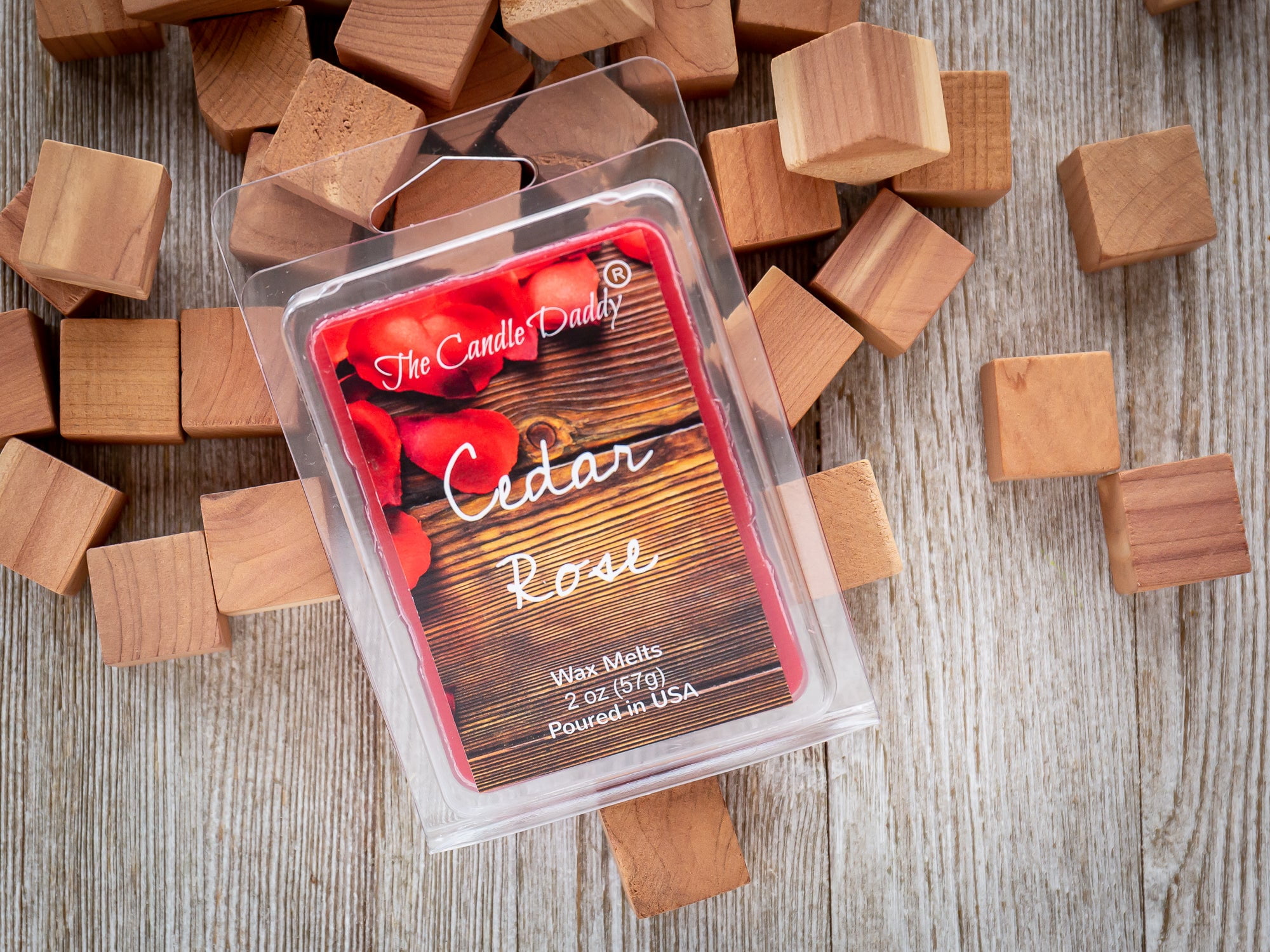 Cedar Rose - Floral Cedar Rose Champagne Scented Melt- Maximum Scent Wax Cubes/Melts- 1 Pack -2 Ounces- 6 Cubes