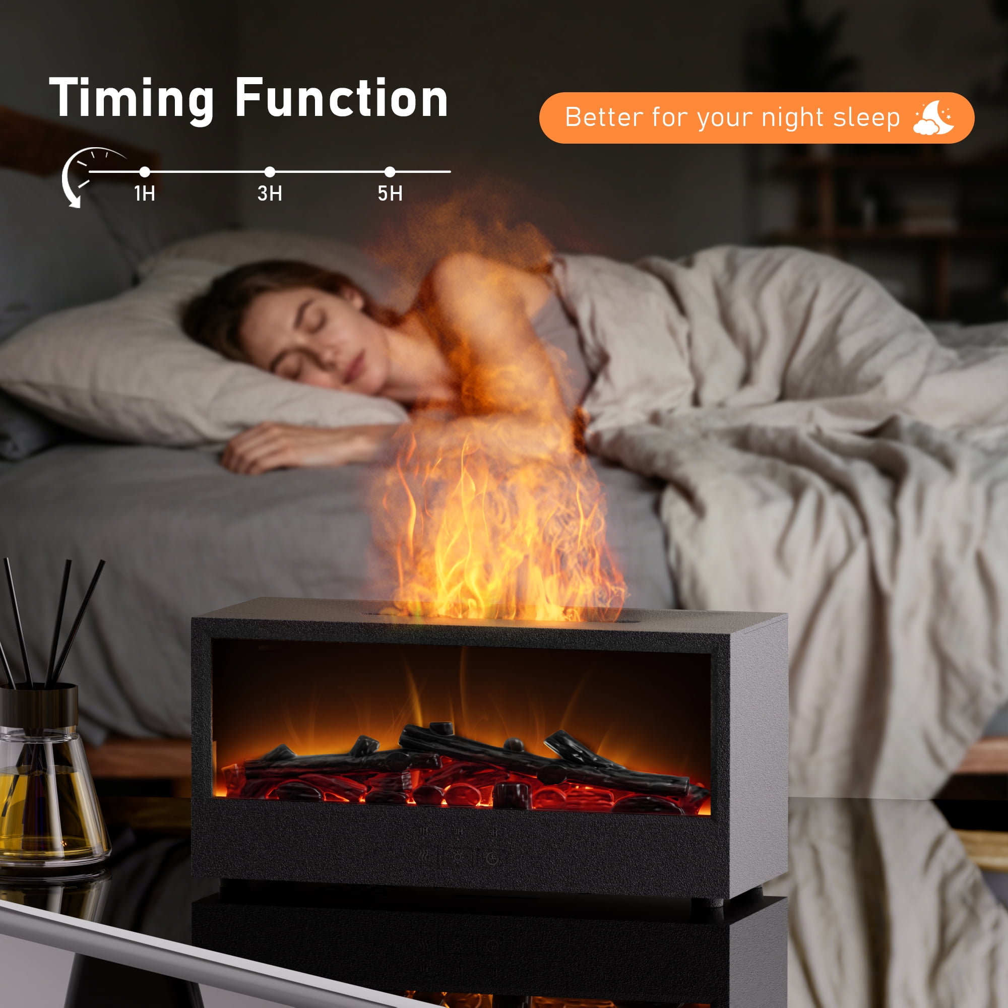 150ml Ultrasonic Aroma Humidifier & Essential Oil Diffuser with Remote Control, 7-Color Flame Effect, for Home Bedroom Office Black
