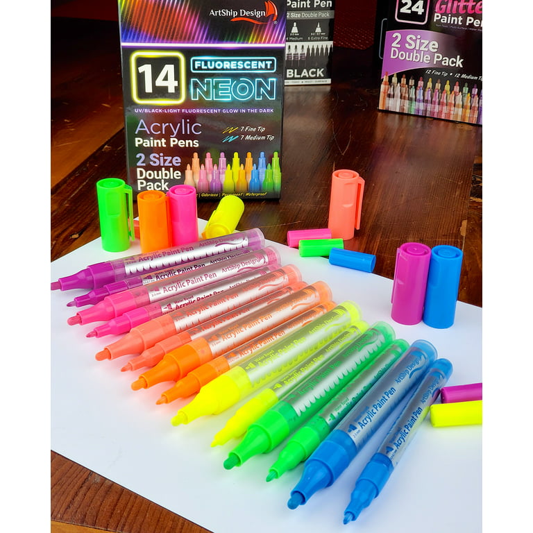  ARTISTRO 16 Brush Paint Pens and 12 Acrylic Glitter Paint  Markers Extra Fine Tip, Bundle for Rock Painting, Wood, Fabric, Card,  Paper, Photo Album, Ceramic & Glass : Arts, Crafts & Sewing