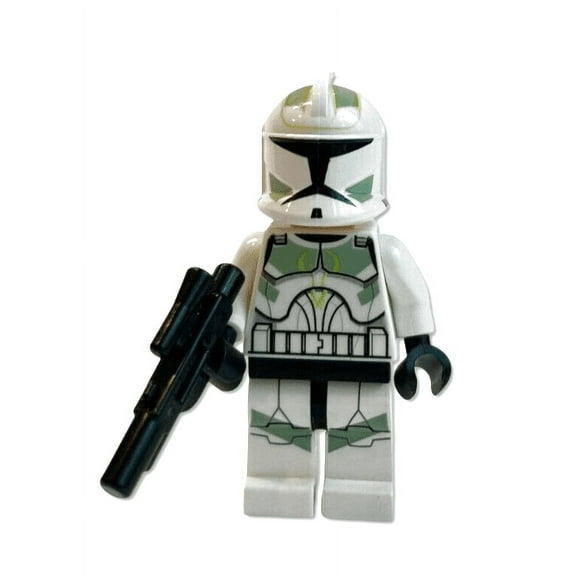 Lego Star Wars Clone Trooper Mini Figure with Sand Green Markings and Blaster Clone Wars