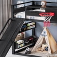 thumbnail image 4 of Newest Twin XL Metal Loft Bed with Basketball Hoop, Climbing Wall, Slide and Bookshelves, Black, 4 of 13