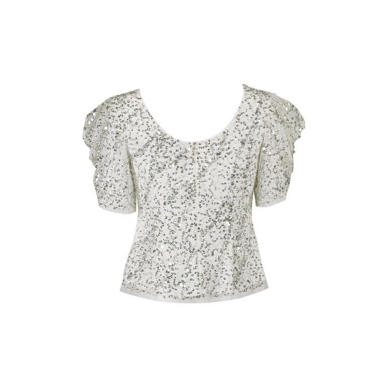 Alex evenings embellished mesh cheap blouse
