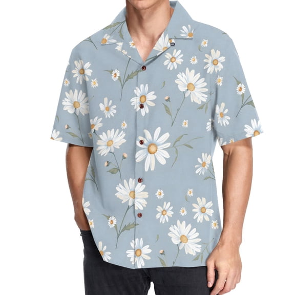 joogoo Men's Hawaiian Shirt Daisy Floral Short Sleeve Casual Button Down Shirts M