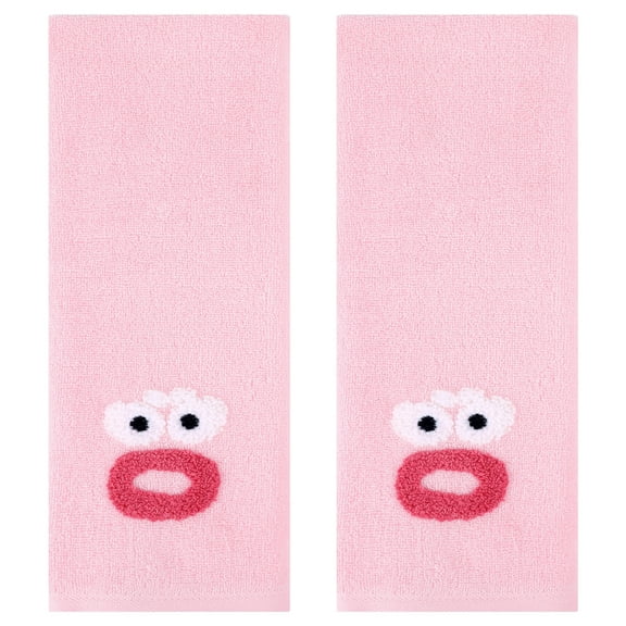 Unique Bargains Cute Cartoon Pattern Absorbent Hand Towels Pink 2-Piece