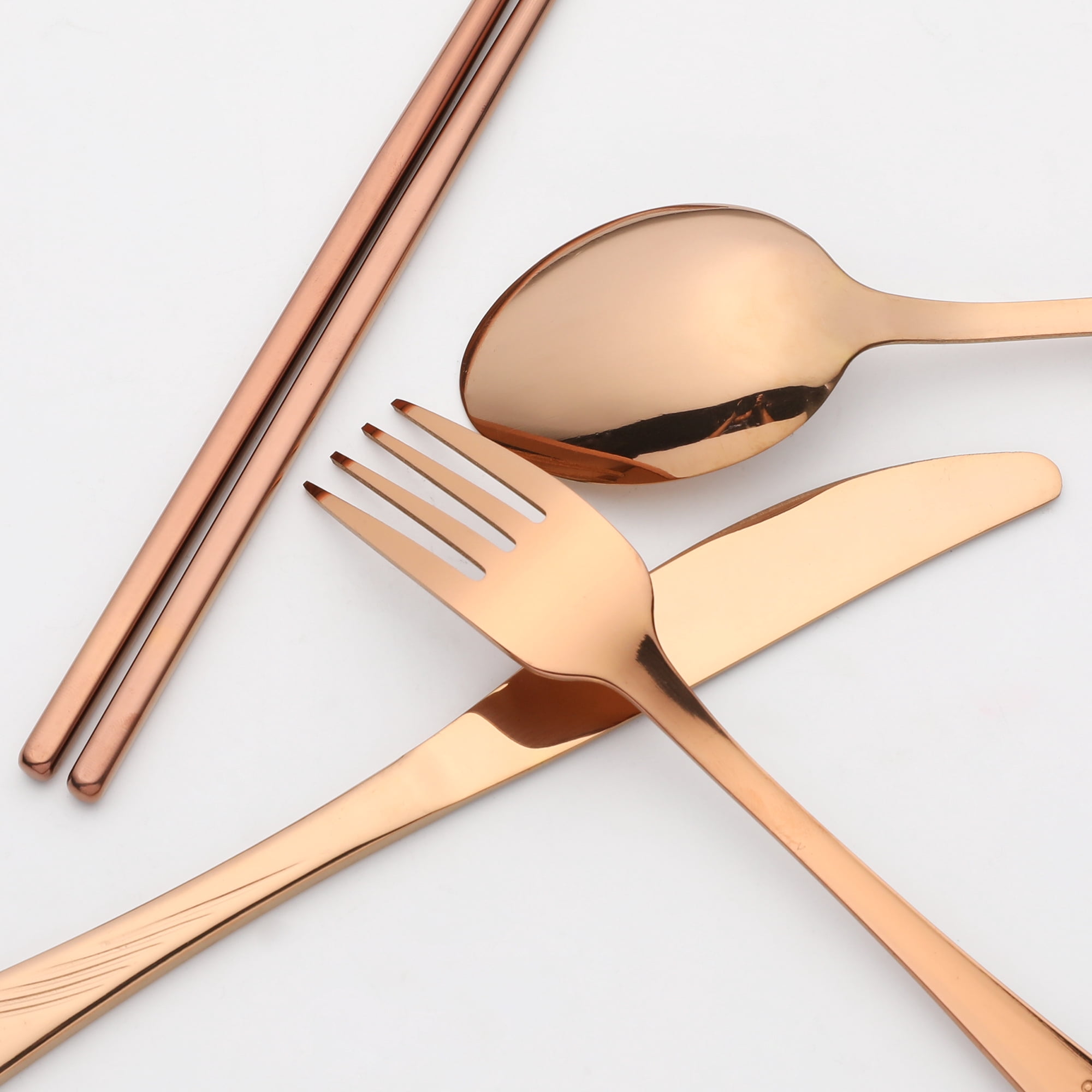 Unique Bargains Sleek and Stylish Durable Stainless Steel Flatware Set Gold 4pcs