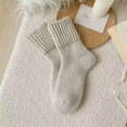 thumbnail image 3 of Qwertyu Womens Solid Mid Calf Socks, 1 Pairs Cozy Fall Socks for Women, Winter Soft Thermal Cotton Knit Socks Beige, 3 of 3