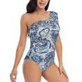 thumbnail image 3 of Rateoe Paisley Floral Branches Pattern Women One Piece Swimsuits Tummy Control One Shoulder Bathing Suits Ruffle Swimwear-Large, 3 of 6
