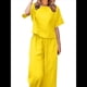 thumbnail image 1 of Conjunto de 2 Piezas para Mujer: Blusa de Media con Cuello y Pantalón con Bolsillos, Informal para el Trabajo y Viajes. Amarillo M, 1 of 6