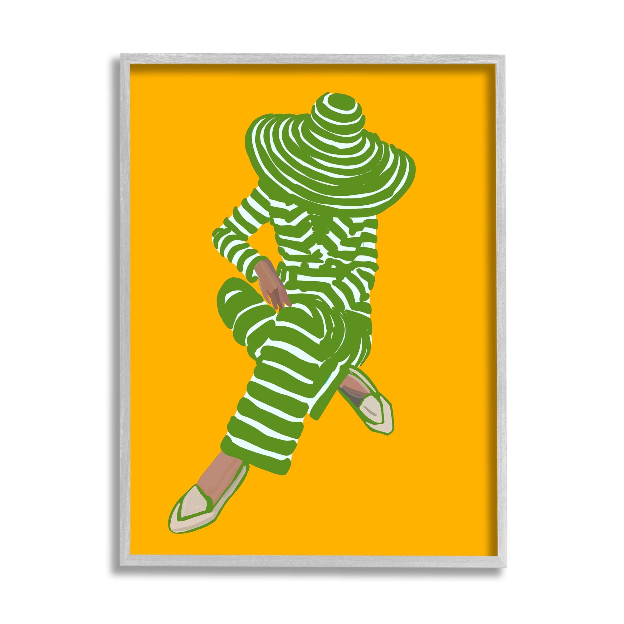 Stupell Industries Patterned Stripes Fashion Outfit Modern Woman Sitting Graphic Art Gray Framed Art Print Wall Art, Design by Amelia Noyes