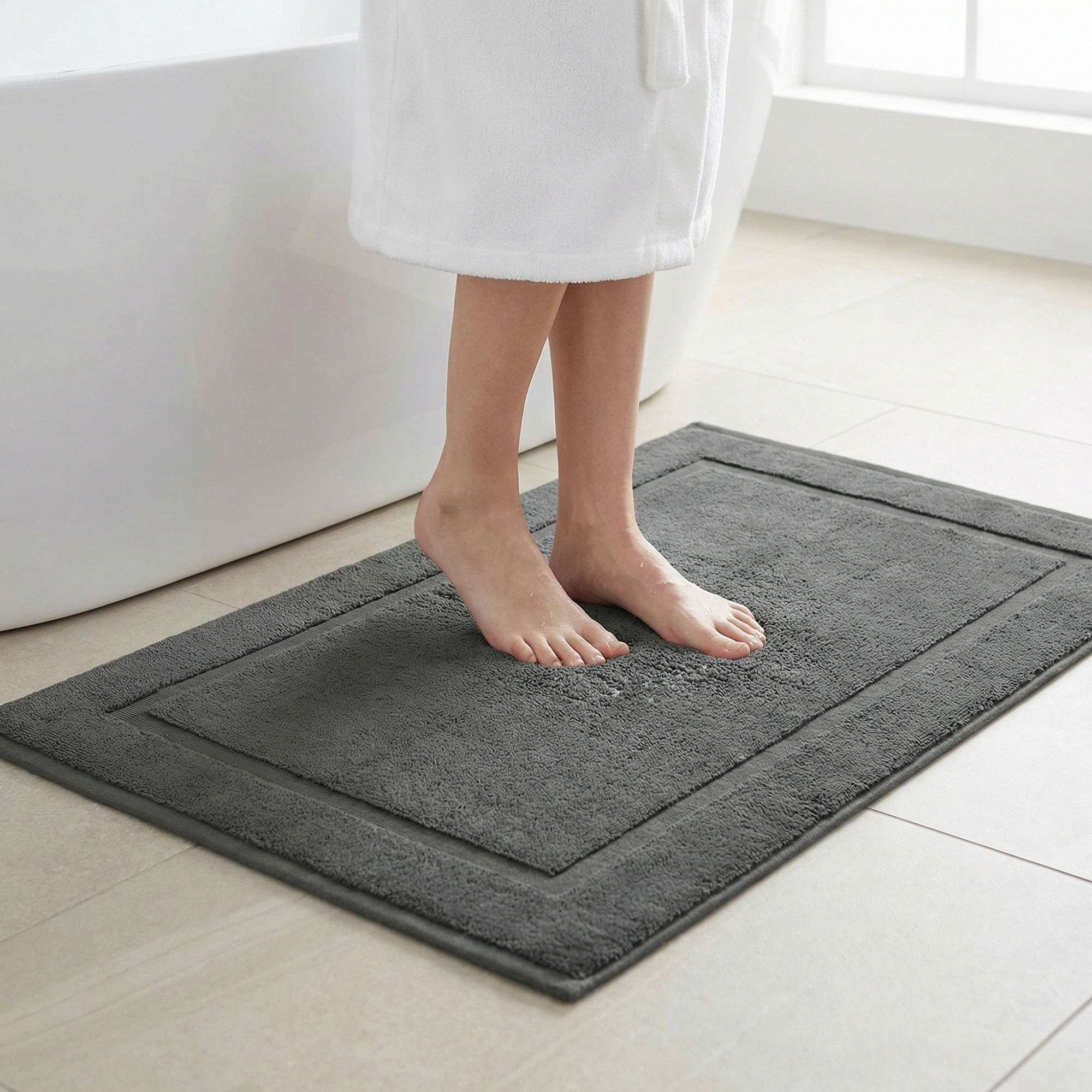 Unique Bargains Towel Cotton Banded Bath Mat Reversible Bath Rug Absorbent Grey 20" x 32"