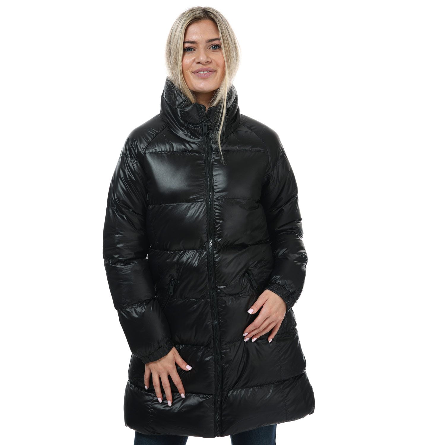 Women s Brave Soul Rio High Shine Padded Jacket in Black Walmart