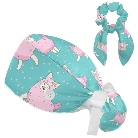 

Working Cap with Buttons and Sweatband Scrub Hat Bouffant Caps with Scrunchie Alpaca Tie Back Hats