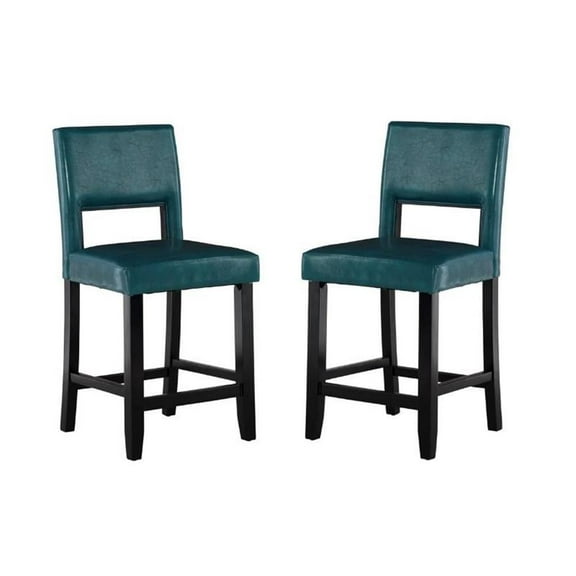 Home Square 2 Piece Wood Counter Stool Set in Agean Blue