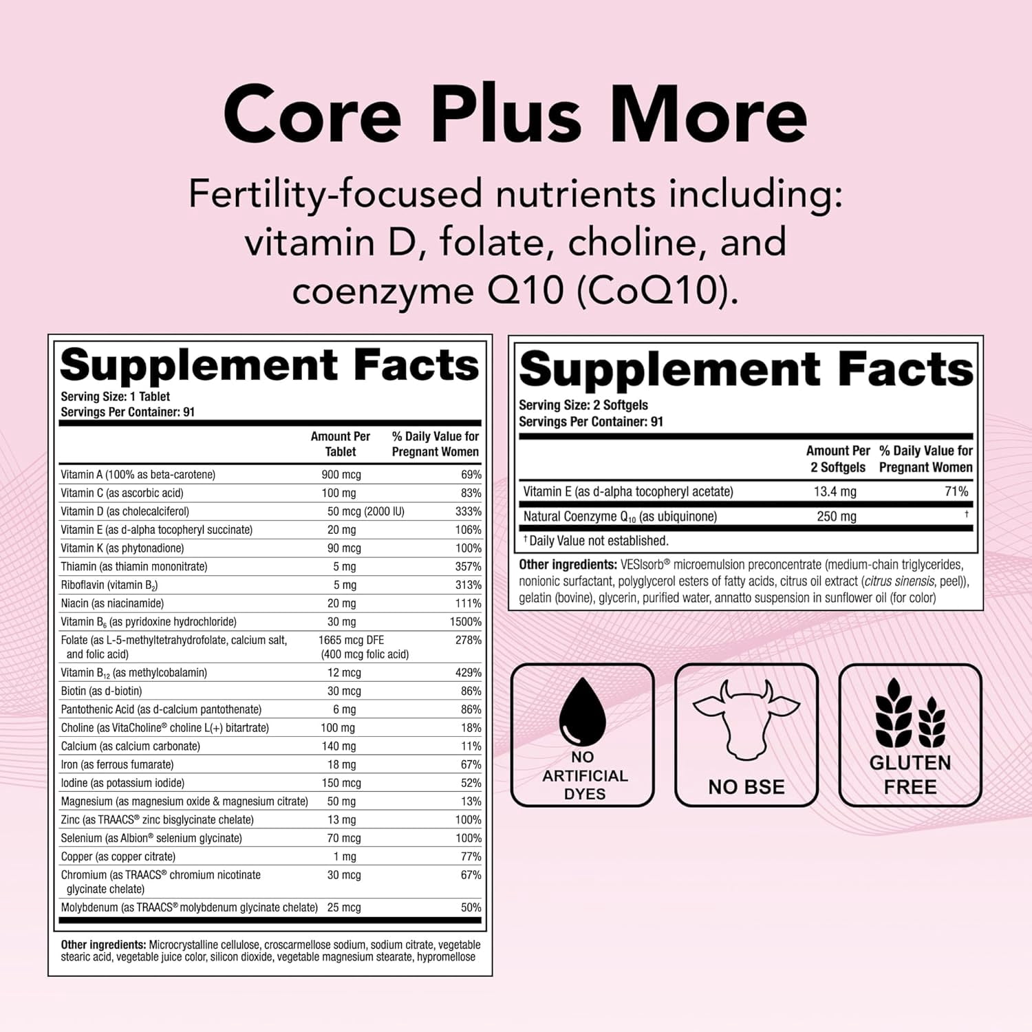 Theralogix TheraNatal OvaVite Preconception Vitamins - 13-Week Supply - Prenatal Vitamins & Fertility Supplement for Women with CoQ10* - NSF Certified - 91 Tabs, 182 Softgels (91 Servings)