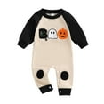 thumbnail image 3 of LIIPEE Boys Girls Onesie Halloween Cartoon Ghost Pumpkin Printed Long Sleeve Round Neck Jumpsuit Comfortable Indoor Outdoor Wear One-Pieces,Black,0-3 Months, 3 of 9