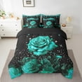 thumbnail image 2 of Teal Rose Bed in a Bag King Size Comforter Set 7 Pieces,Glitter Galaxy Bedding Set,Sequins Fluid Art Sheet Set with Comforter Abstract Ombre Print Bed Set,Garden Flowers Boho Floral Bohemian Decor, 2 of 6