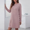 thumbnail image 4 of Brondbend Womens Fashion Dresses Long Sleeve Crew Neck Casual Solid Color Button Maxi Dress Lounging Dresses Breathable Skirts Date 50% off Clear Pink Summer Skirts Size-XL, 4 of 6