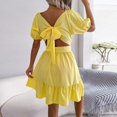 thumbnail image 6 of HIBRO Womens Square Neck Summer Dress Tie Back Short Sleeve Ruffle A Line Casual Mini Dress, 6 of 8