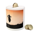 thumbnail image 3 of Teen Room Piggy Bank, Motorcycle Jumping over the Hills Horizon Sports Hobby Scenery, Ceramic Coin Bank Money Box for Cash Saving, 3.6" X 3.2", Seal Brown Vermilion, by Ambesonne, 3 of 4