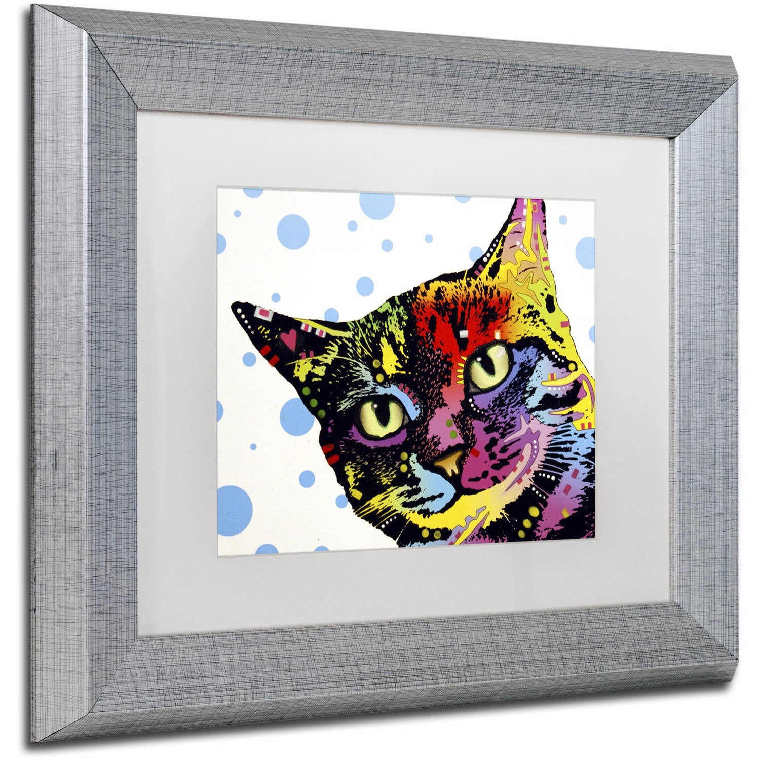 Trademark Fine Art "The Pop Cat" Canvas Art by Dean Russo, White Matte, Silver Frame