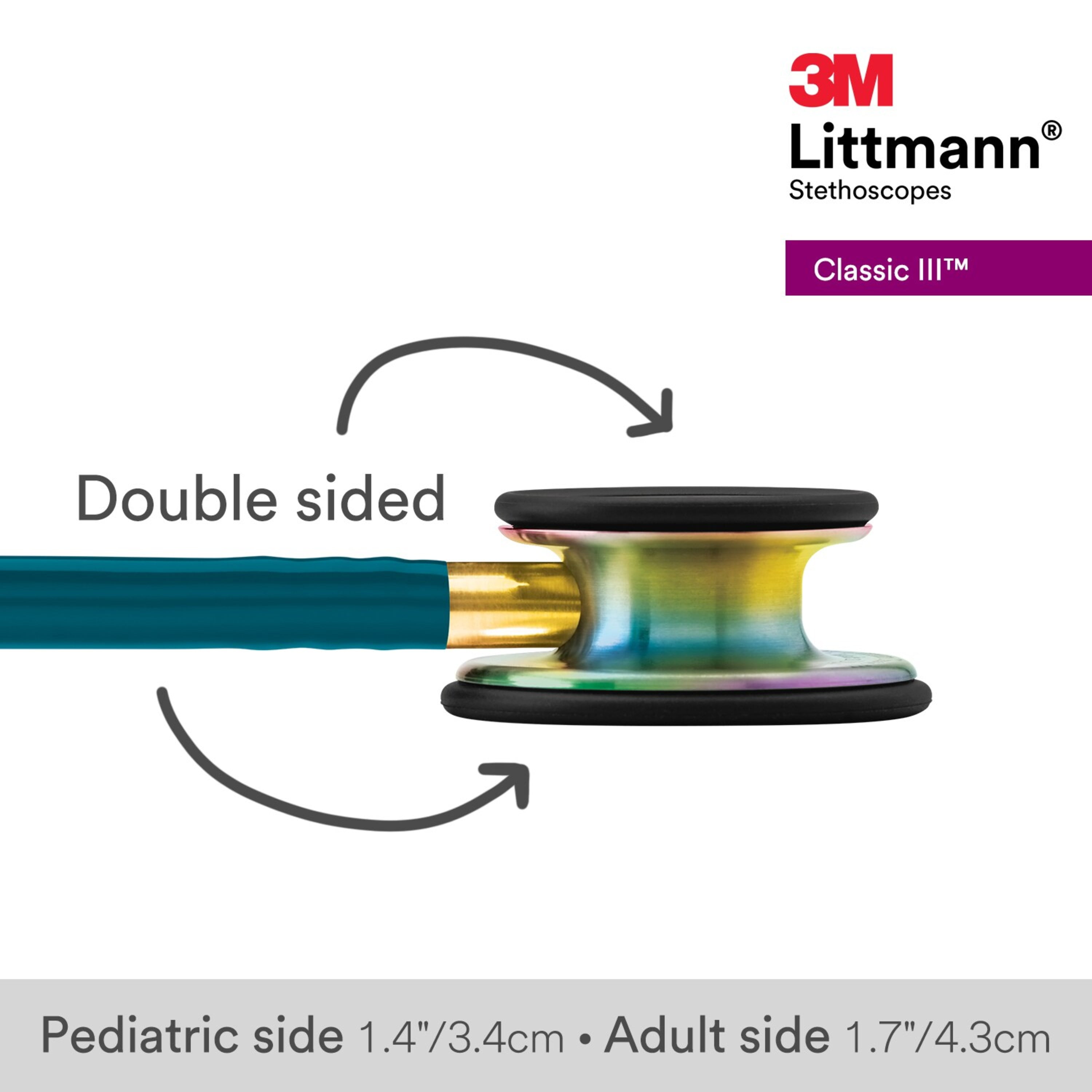 (2 pack) 3M Littmann Classic III Monitoring Stethoscope, 5807, Stainless Steel Rainbow-Finish Chestpiece, 27" Caribbean Blue Tube