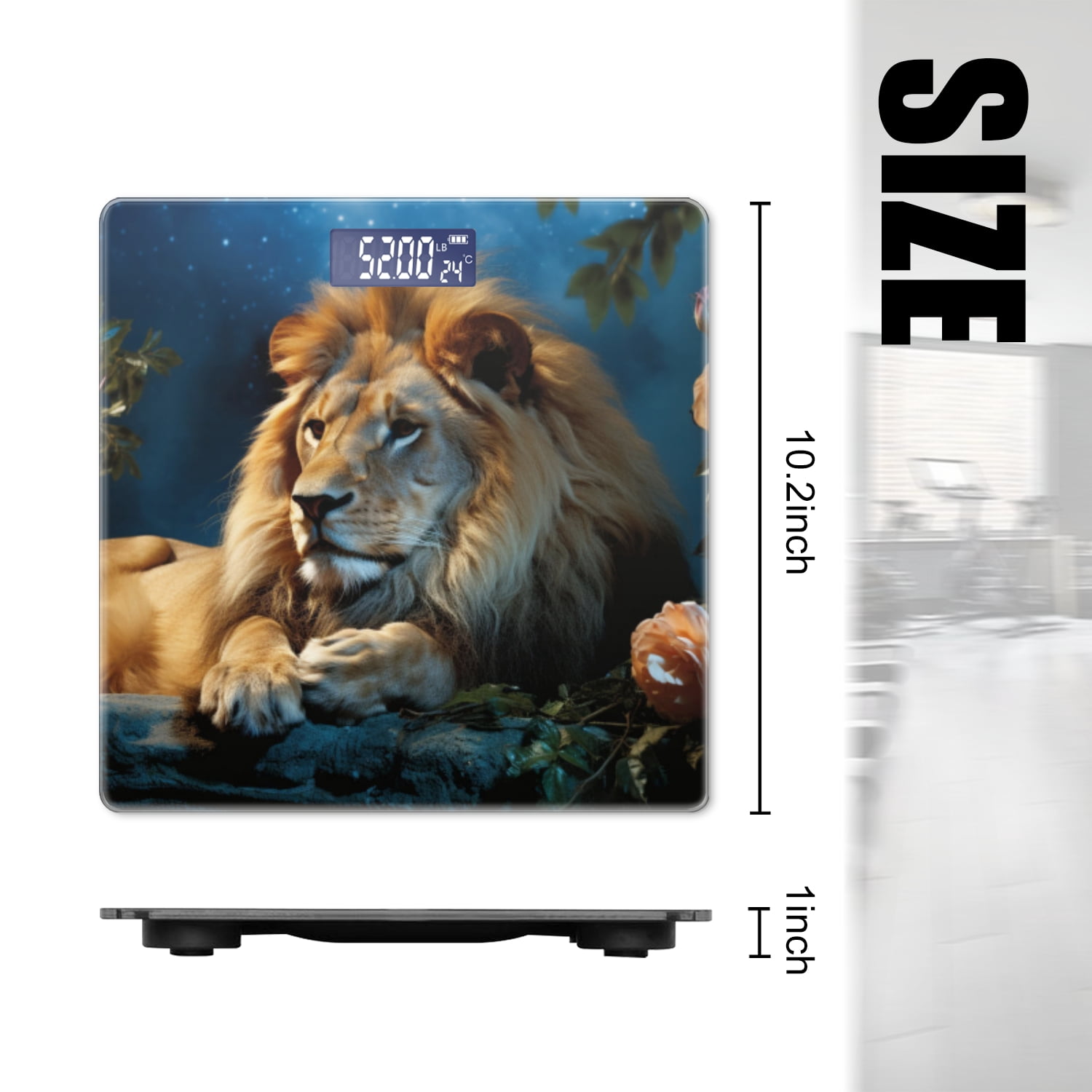 High Precision Body Weight Scale Smart Bathroom Scales with Large LCD Display(400lbs),Decorative for Bedroom-Beautiful Lion Resting In The Night Surrounded By Beautiful Roses