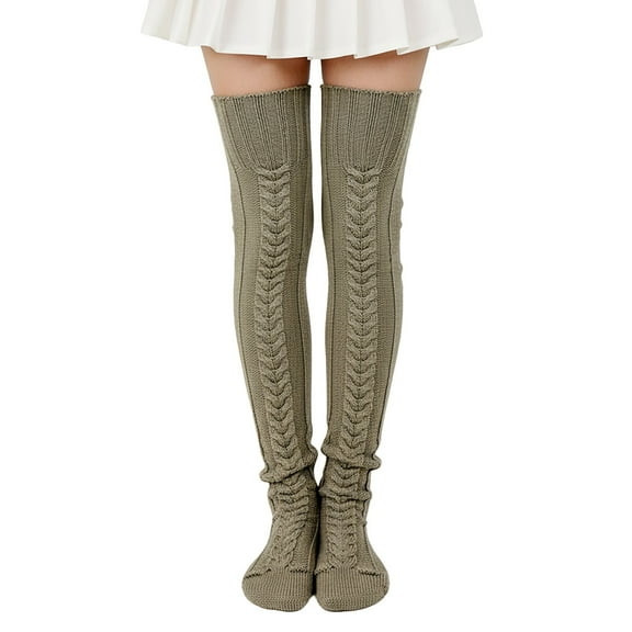allydrew Cable Knit Over the Knee Thigh High Winter Boot Socks, Light Brown