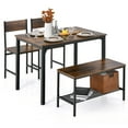 thumbnail image 1 of Costway Ensemble de Salle à Manger 4 Pcs Bureau Rustique 2 Chaises et Banc avec Étagère de Rangement Brun, 1 of 9