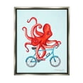 thumbnail image 2 of Stupell Industries Red Octopus Tentacles Riding Blue Bike Bicycle Graphic Art Luster Gray Floating Framed Canvas Print Wall Art, Design by Amelie Legault, 2 of 5