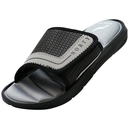 

NORTY Boys Memory Foam Slides Child Male Flat Sandals Grey Black