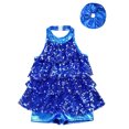 thumbnail image 4 of iiniim Kids Girls Modern Jazz Latin Dance Halter Shiny Sequins Sleeveless Leotard with Mental Elastic Hair Tie Royal Blue 12, 4 of 6