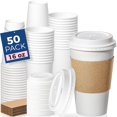 thumbnail image 1 of Fit Meal Prep 50 Pack 16 oz Disposable Coffee Cups with Lids, Sleeves, Leak-Proof To Go Coffee Cups with Lids, Durable Hot Paper Cups for H, 1 of 7