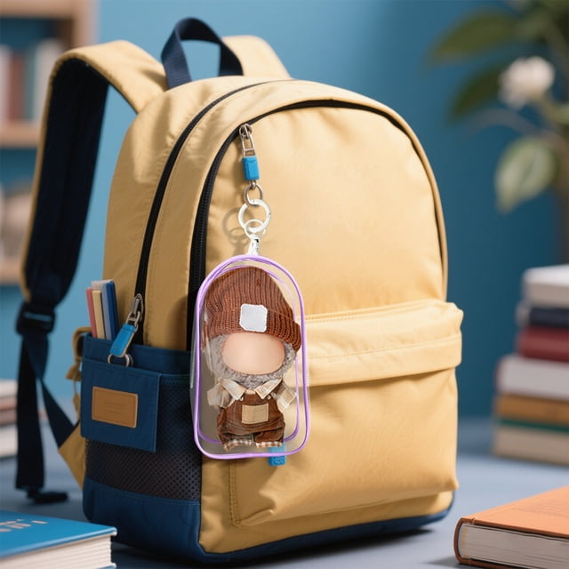 2Pack Clear Figure Display Bag with Keychain Portable, Zipper Clear Display Case, Pvc Storage Case Cover for Figures, Dolls,Suitable for 5 to 7 inches doll Pink