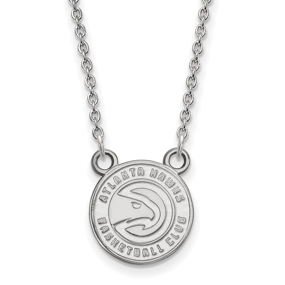 Solid 10k White Gold Official NBA Atlanta Hawks Small Pendant with Pendant Necklace Charm Chain - with Secure Lobster Lock Clasp 18" (Width = 12mm ) - image 1 of 4