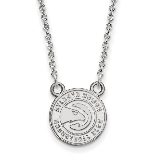 Solid 10k White Gold Official NBA Atlanta Hawks Small Pendant with Pendant Necklace Charm Chain - with Secure Lobster Lock Clasp 18" (Width = 12mm )