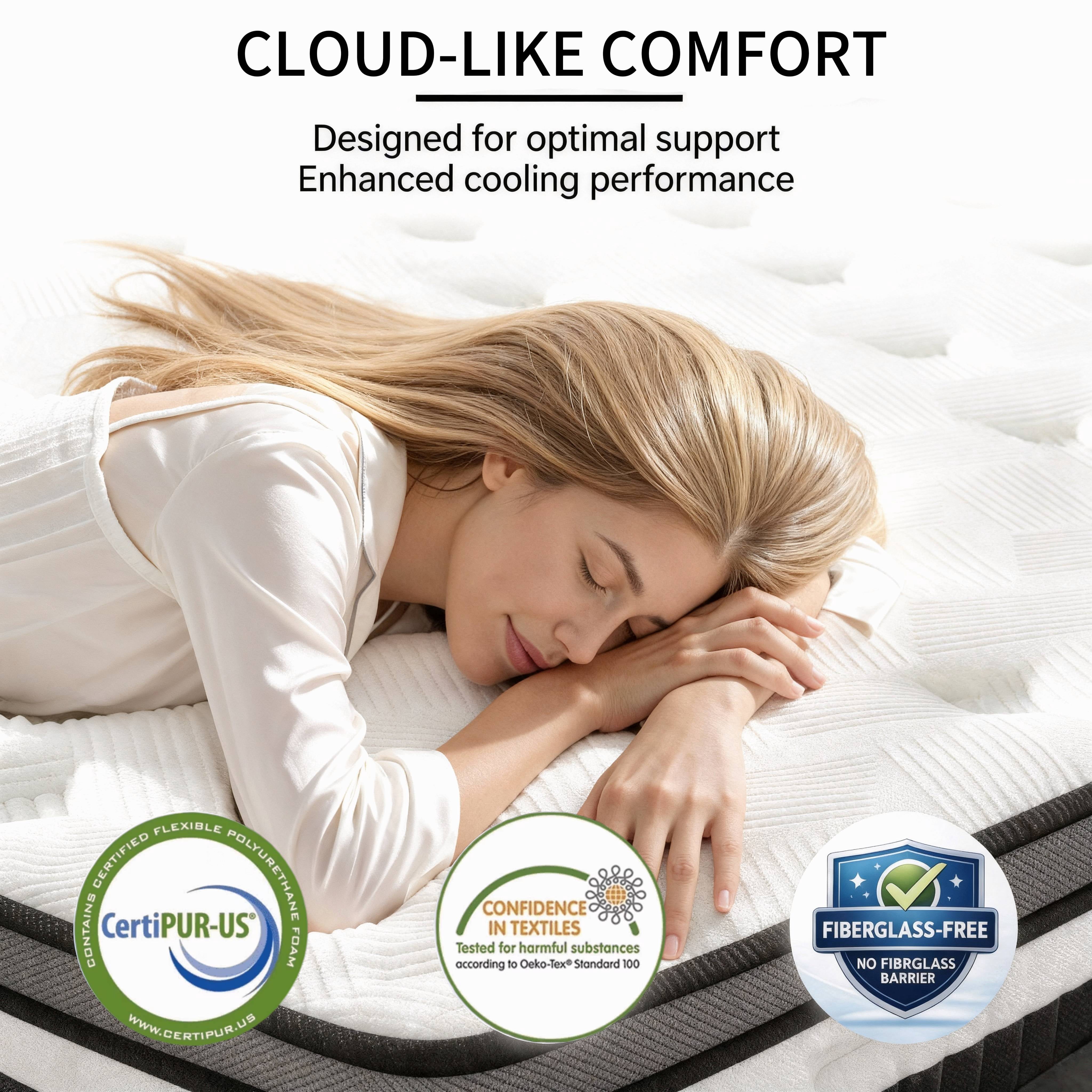 14 Inch King Size Memory Foam Mattress, Fiberglass Free, Medium Firm Feel, Zoned Pressure Relief, Certified Safe Foams & Fabric, Mattress in A Box