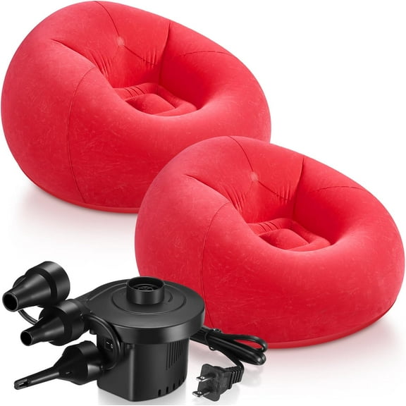 2 Pcs Bean Bag Chairs for Adults Kids Inflatable Chairs with Electric Air Pump Blow up Chair Inflatable Lazy Sofa Folding Portable Inflatable Chair for Living Room Bedroom(Red)